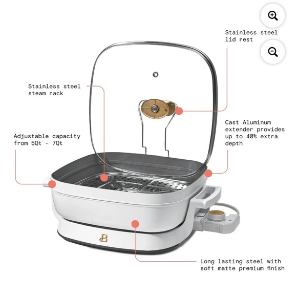 Drew Barrymore 5 in 1 White Electric Skillet with Glass Lid new no box - Picture 2 of 2